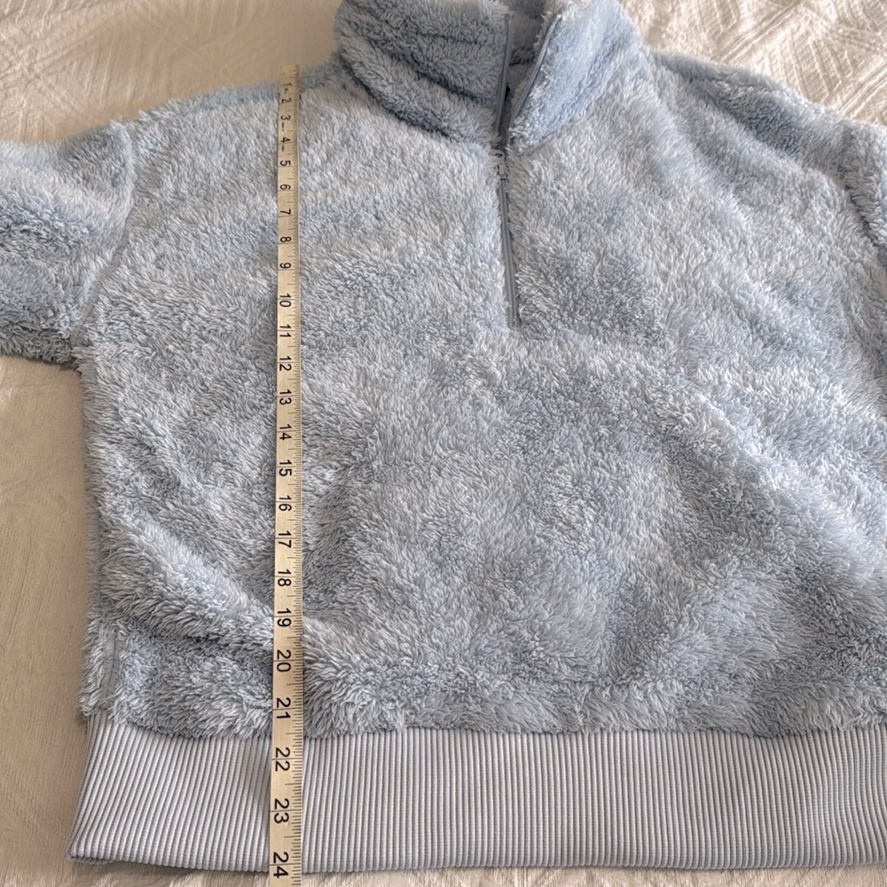 Joe Fresh Light Blue Oversized Teddy Quarter Zip Sweater Size Medium - Picture 6 of 6